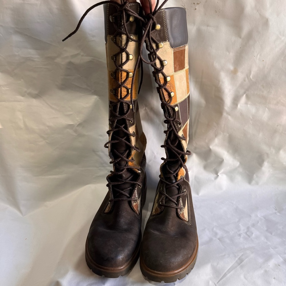 Timberland // Brown Leather Patchwork Knee High L… - image 4